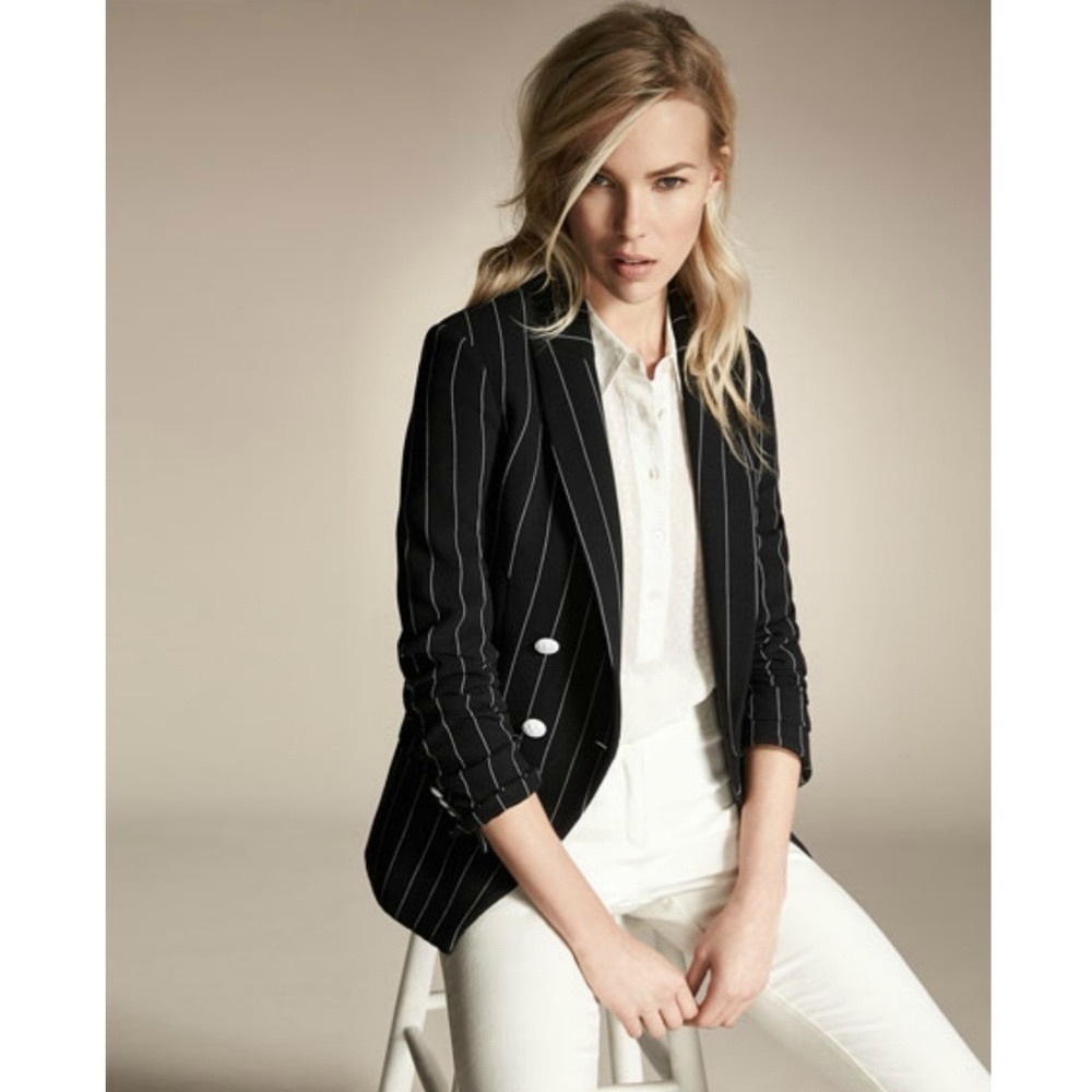 Veronica Beard โข Daytona Pinstripe Cutaway Blazer jacket black dickey stripe